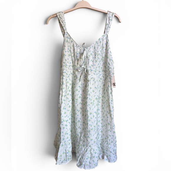 SO Dresses & Skirts - SO Floral Mini Dress White Light Green & Blue Floral Print Feminine Dainty NWT